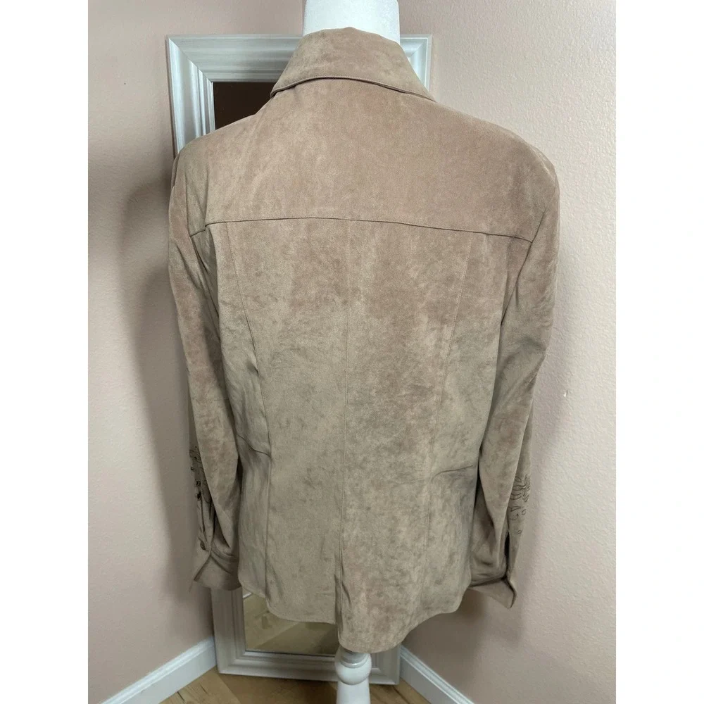 Norton McNaughton Womens Faux Suede Embroidered Button Down Shirt Taupe Size 8 - Picture 9 of 9